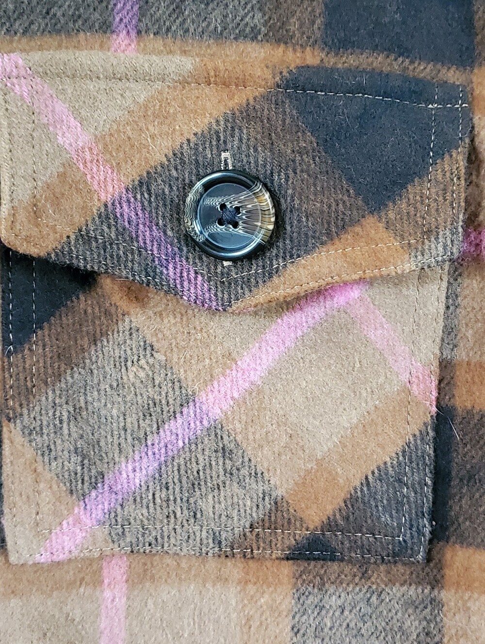 BB Dakota Steve Madden Cashew Plaid Shacket Flannel Boxy Shirt Jacket Brown Pink - Picture 6 of 12